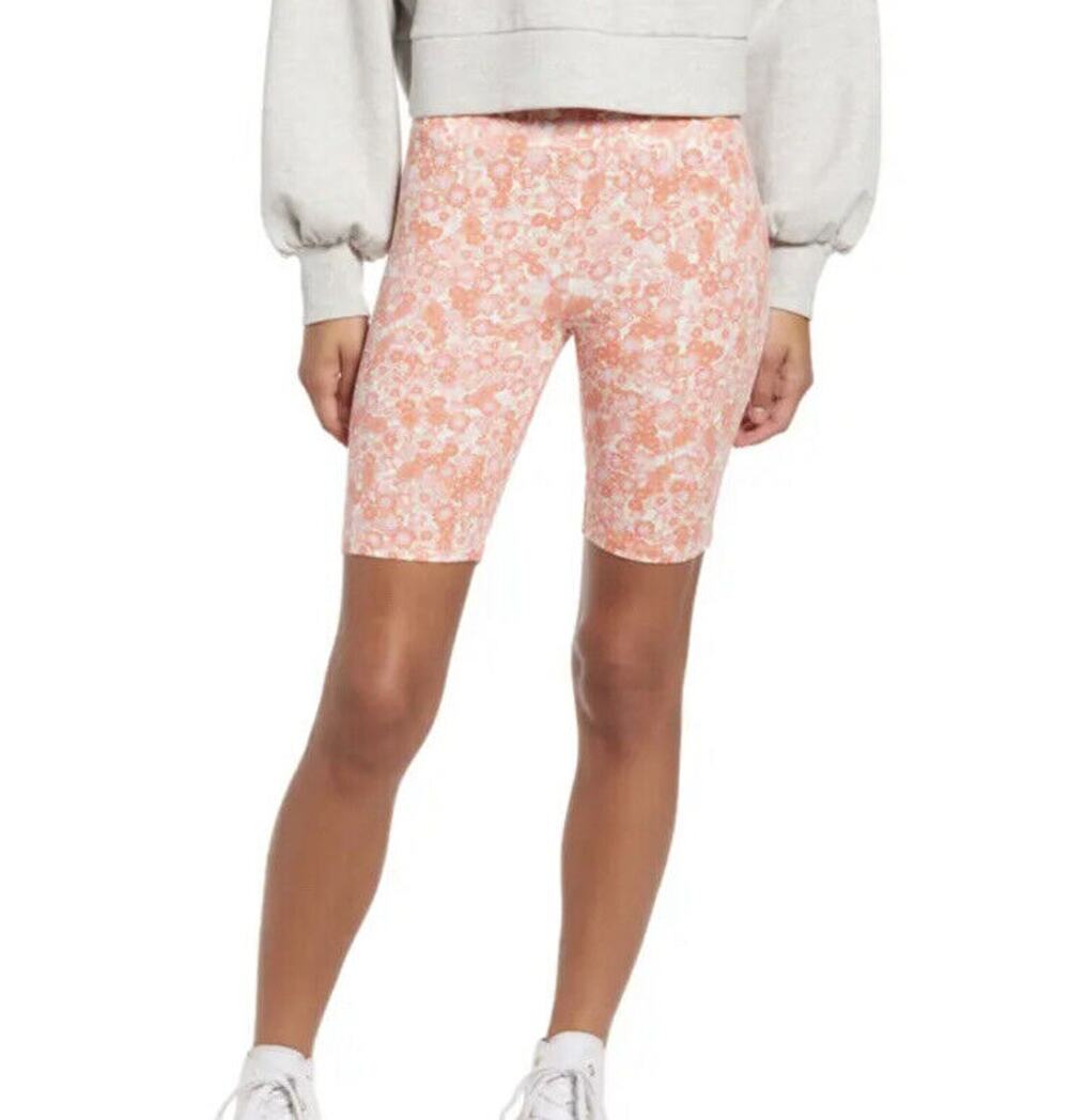 BP. Nordstrom Coral Tarry Floral High Waist Cotton Bike Shorts Pink